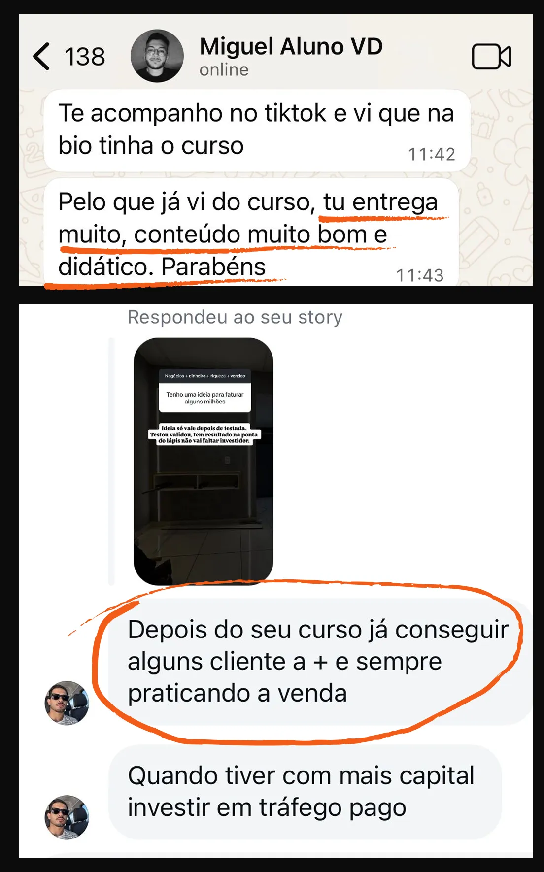 Depoimento de aluno