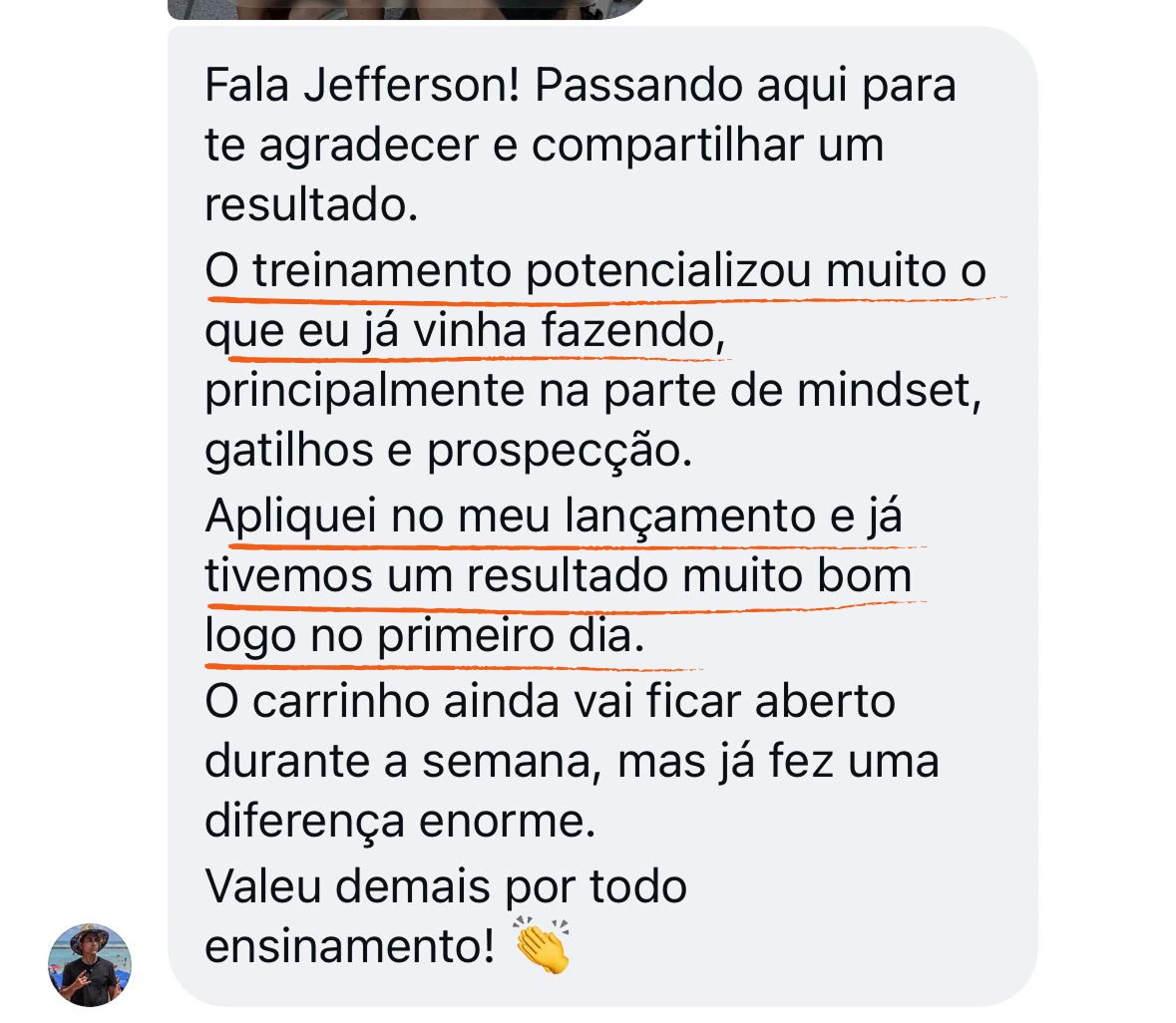 Depoimento de aluno